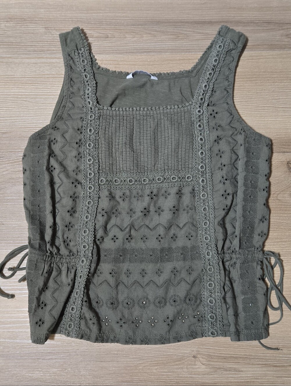 Lucky Brand Olive Eyelet Off-the-Shoulder Top